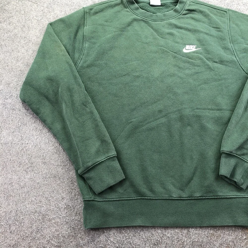 Nike Sweatshirt Mens Small Green Fleece Pullover Crewneck Small Swoosh Logo